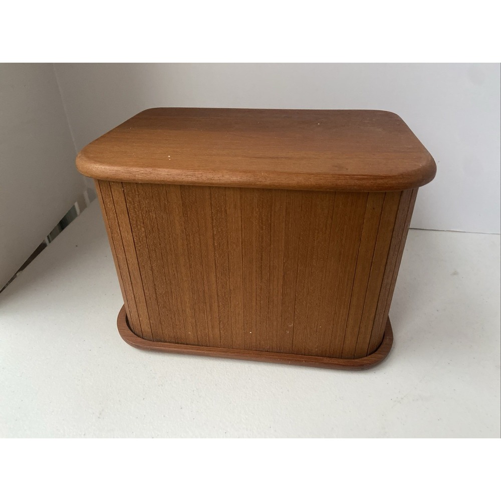VTG Kalmar Designs Teak Disc Holder, Tambour Roll Top, Storage Box